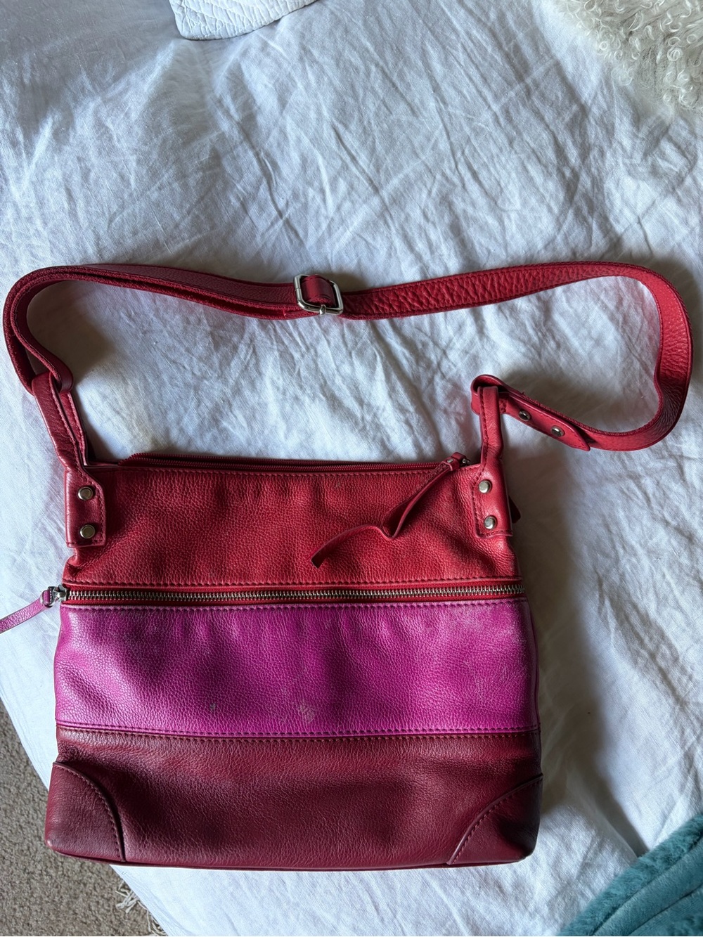 Fossil Colorblock Leather Crossbody in Red, Pink & Burgundy